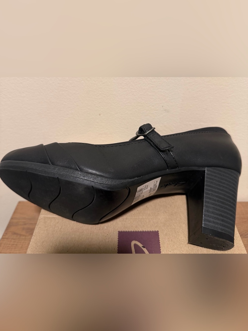 Clarks Black Mary Jane Leather Heel with Strap - Picture 8 of 8
